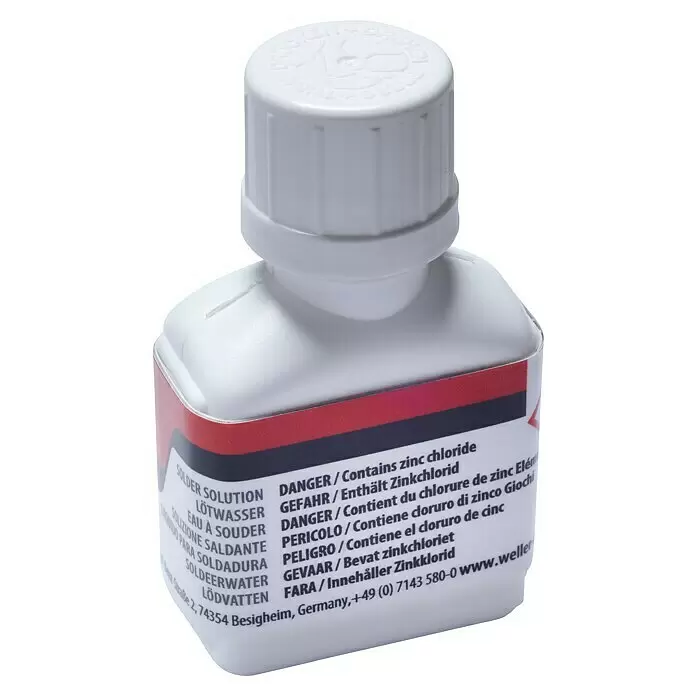 Weller Lötwasser - 25 ml - Weiße Kunststoffflasche mit Schraubverschluss für Lötwasser, mit mehrsprachigem Gefahrenetikett.