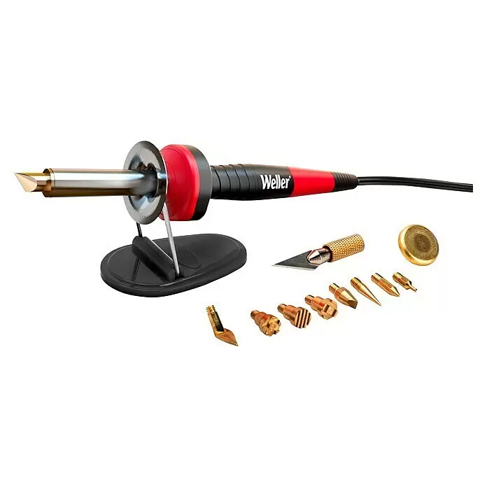 Weller Brandmal-Set WLIWBK2523C - Gesamtumfang: 15 -tlg. - Weller Brandmalkolben-Set mit rot-schwarzem Stift, Ständer, verschiedenen Messingspitzen, Schnitzklinge und Messingpad.