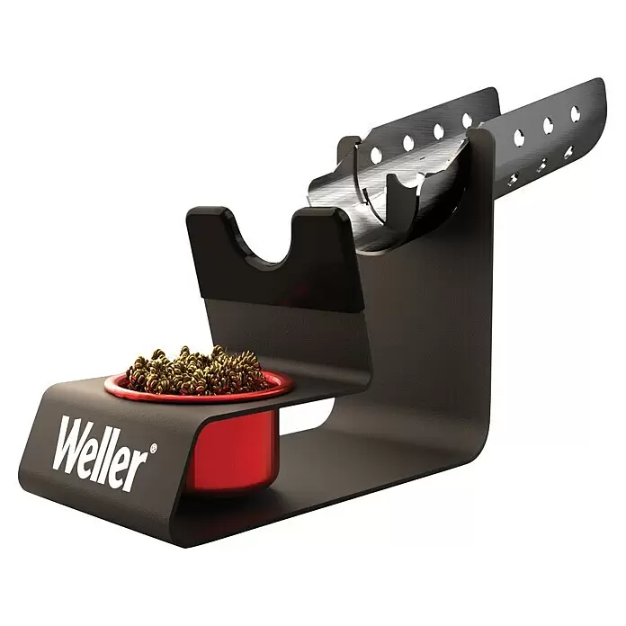 Weller Lötkolbenhalterung WLACCH1 - Geeignet für: Lötarbeiten - Schwarzer Weller Lötkolbenständer mit rotem Reinigungstopf und Messingwolle, zum sicheren Halten und Reinigen des Lötkolbens.