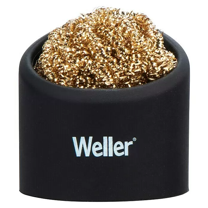 Weller Lötspitzenreiniger WLACCBSH-02mit Silikon-Ablage - Geeignet für: Lötarbeiten, 2 -tlg. - Schwarzer Weller Lötspitzenreiniger mit goldfarbener Messingwolle.