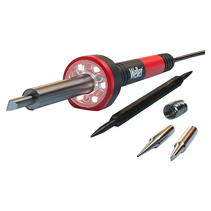 Weller Lötkolben-Set WLIRK6023C - 6 -tlg., Arbeitstemperatur: 427 °C, 60 W - Roter und schwarzer Weller Lötkolben mit beleuchteter Spitze, verschiedenen Metall-Lötspitzen, Entlötlitze und Reinigungswerkzeug.