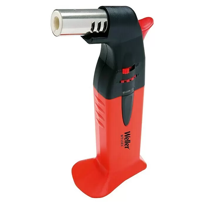 Weller Lötbrenner WT13EU - Arbeitstemperatur: 1.300 °C - Rote und schwarze Weller WT13EU Gaslötlampe mit Metalldüse und einstellbarer Flammenregelung.
