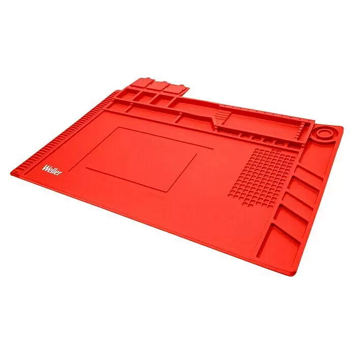 Weller Silikonmatte WLACCWSM2-02 - 445 x 300 mm, Geeignet für: Lötarbeiten - Rote Silikon-Lötmatte mit Fächern für Kleinteile und Platinenbereich, mit Weller-Logo.