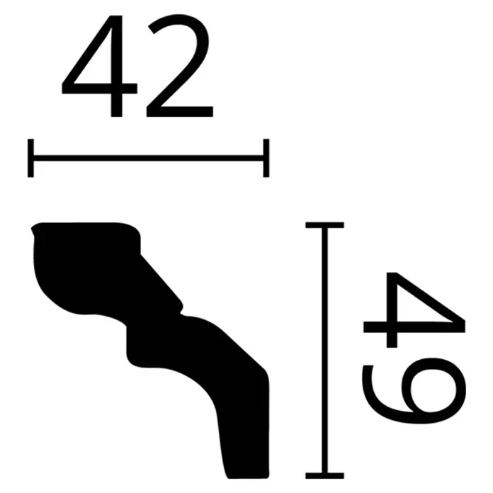 Nmc Decoflair Zierprofil Deckenleiste D13 - 2 Stk., 2 m x 42 mm x 49 mm, Extrudiertes Polystyrol (XPS) - Detailaufnahme einer Profilleiste mit den Maßen 42 x 49 mm, ideal für Innenausbau und Dekoration.