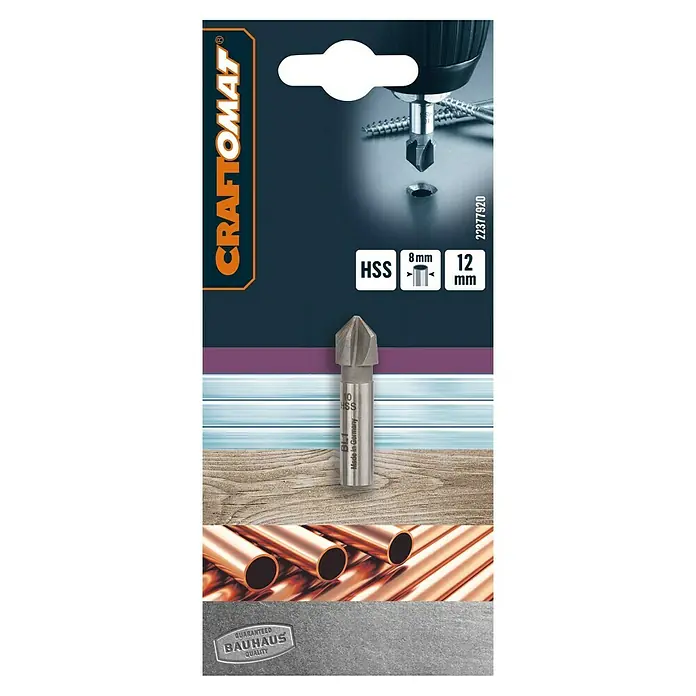 Craftomat Kegelsenker - Ø x L: 12 x 40 mm - Produktverpackung eines Craftomat-Senkbohrers, ideal zum Entgraten und Ansenken von Bohrlöchern in verschiedenen Materialien, mit Größenangaben.