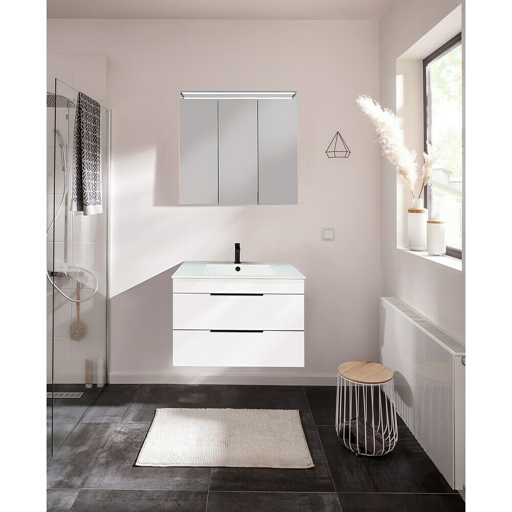 Meuble De Salle De Bain Avec Lavabo – 40x60 Cm, Blanc, Robinet Noir, Fermeture Douce – Idéal Petite Salle De Bain !