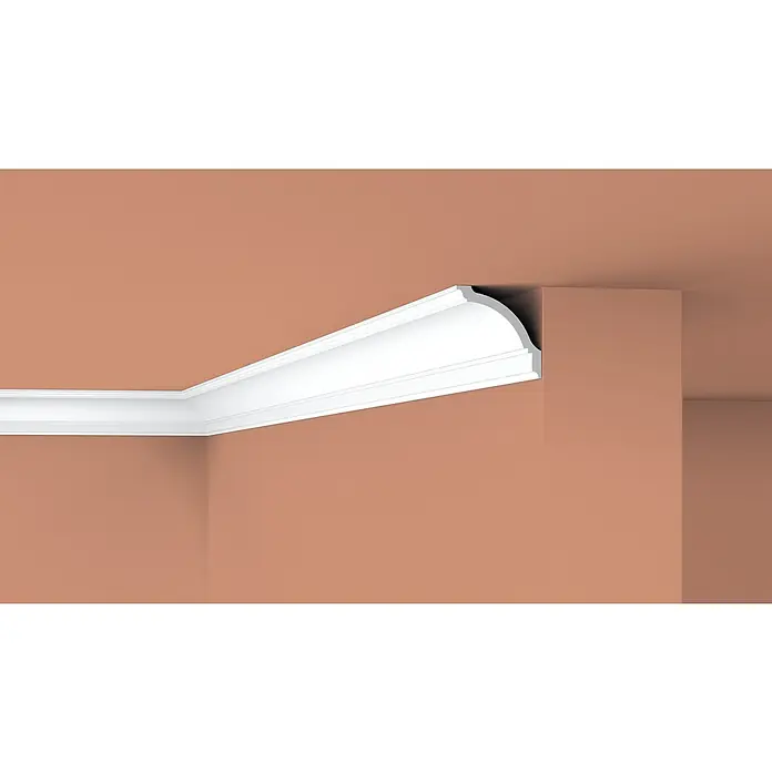 Nmc Decoflair Zierleiste Deckenleiste GP - 2 m x 100 mm x 100 mm - Weiße Zierleiste an einer Wand, die den Raum verschönert, ein elegantes architektonisches Detail, das für einen raffinierten Look sorgt.