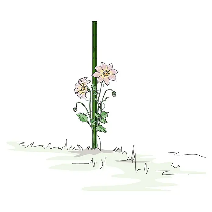 Bellissa Pflanzstab Timo - Länge: 150 cm - Blumenstütze mit rosa Blüten und einem grünen Stab, ideal für den Garten. Schützt die Blumen vor dem Umknicken.