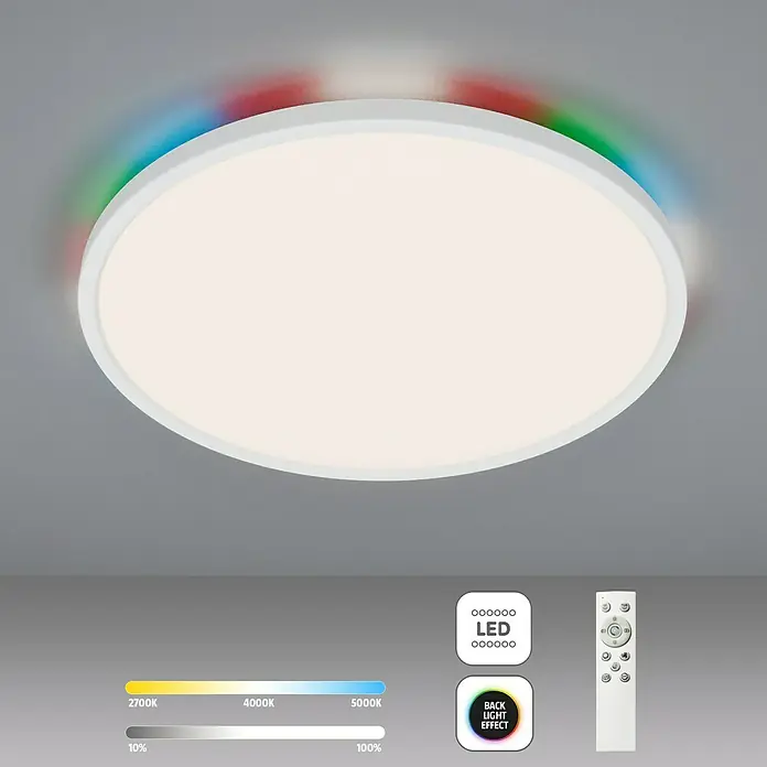 Brilliant LED-Deckenleuchte rund Tanida - 20 W, Ø x H: 29,5 x 2,5 cm, Weiß, Kaltweiß - Weiße LED-Deckenleuchte mit Farbwechselfunktion und Fernbedienung zur einfachen Einstellung von Helligkeit und Farbtemperatur.