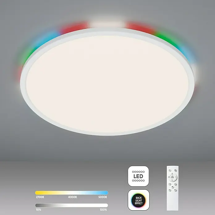 Brilliant LED-Deckenleuchte rund Tanida rund - 22 W, Ø x H: 42 x 2,6 cm, Weiß, Kaltweiß - Moderne LED-Deckenleuchte mit Farbwechsel und Fernbedienung für individuelle Beleuchtungseinstellungen und angenehme Atmosphäre.