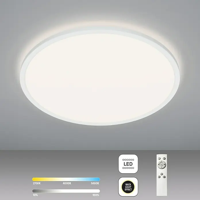 Brilliant LED-Deckenleuchte rund Tanida - 24 W, Ø x H: 42 x 2,5 cm, Weiß, Neutralweiß - Deckenleuchte mit LED und Fernbedienung zur Einstellung der Farbtemperatur und Helligkeit für eine angenehme Beleuchtung im Raum.