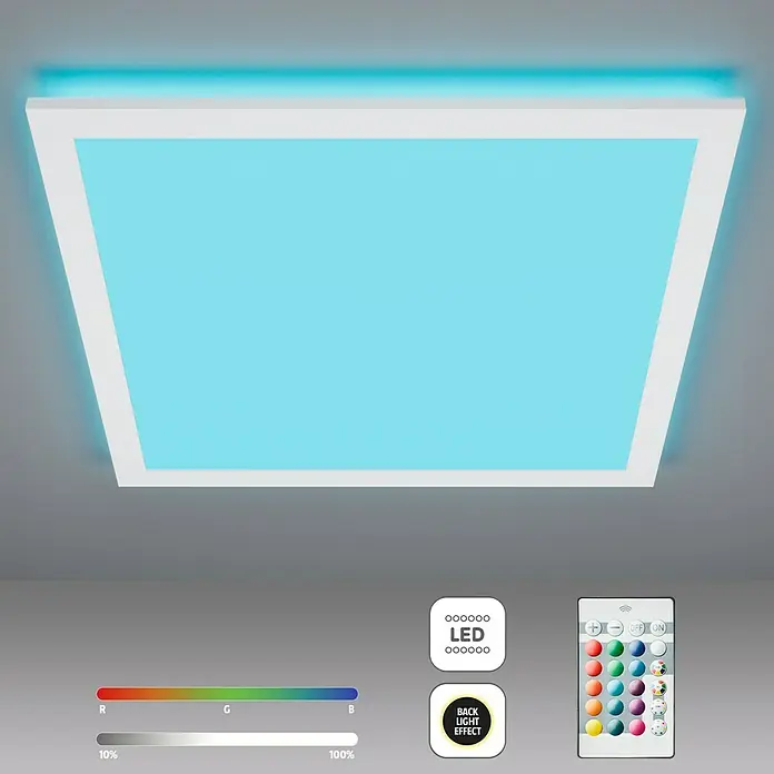 Brilliant LED-Deckenleuchte Tanida - 23 W, L x B x H: 42 x 42 x 2,6 cm, Weiß, RGBW, Eckig - LED-Deckenleuchte mit Fernbedienung zur Steuerung von Farbe und Helligkeit für eine stimmungsvolle Beleuchtung im Raum.
