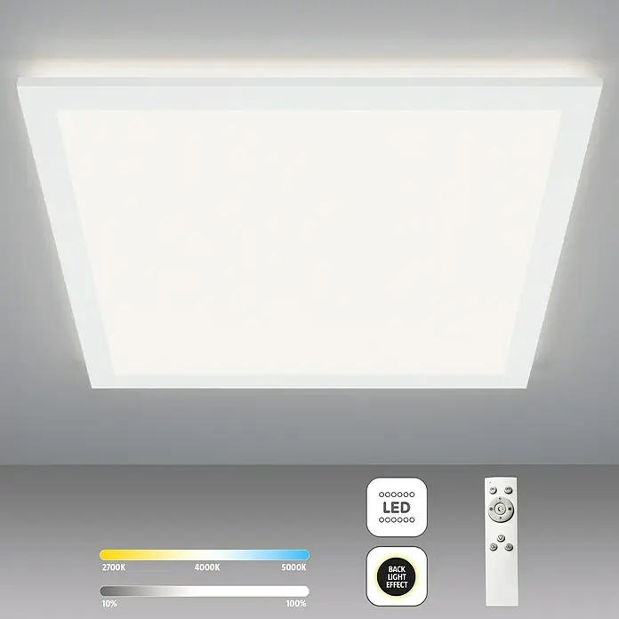 Brilliant LED-Deckenleuchte Tanida - 24 W, L x B x H: 42 x 42 x 2,6 cm, Weiß, Mehrfarbig - Quadratische LED Deckenleuchte mit Fernbedienung zur Einstellung von Helligkeit und Farbtemperatur für eine angenehme Atmosphäre.