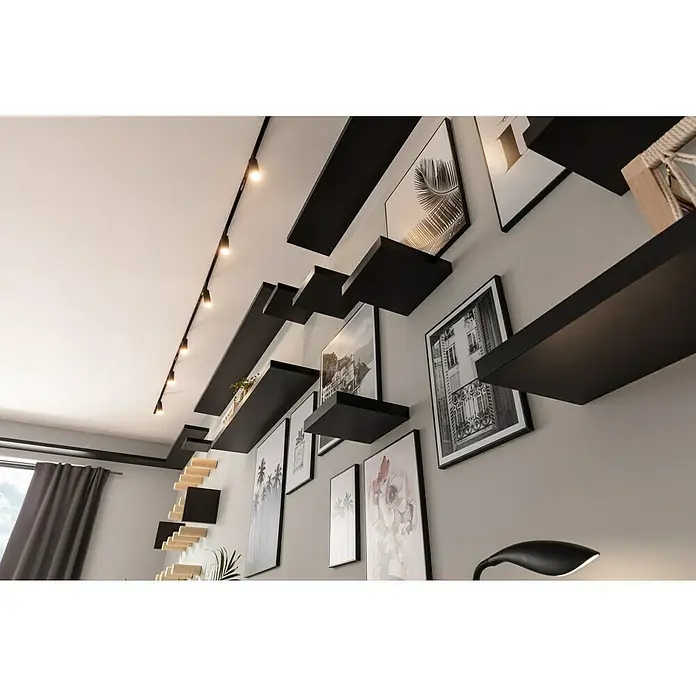 Regalux Wandboard XL4 - L x B x H: 23,5 x 118 x 3,8 cm, Schwarz, Belastbarkeit: 12 kg - Wanddekor mit schwebenden Regalen und Bilderrahmen, die ein modernes und stilvolles Ambiente schaffen.