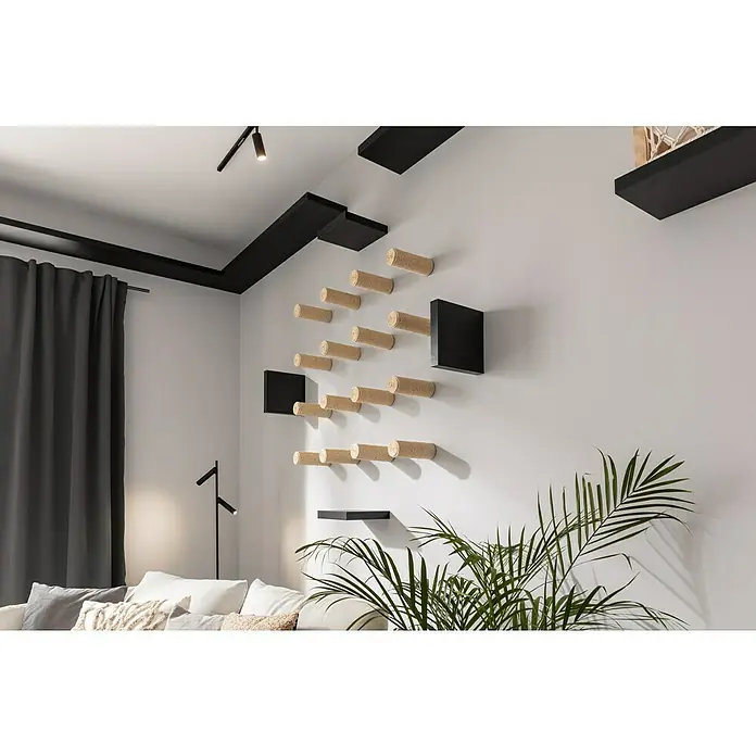 Regalux Wandboard XL4 - L x B x H: 23,5 x 118 x 3,8 cm, Schwarz, Belastbarkeit: 12 kg - Wandmontiertes Katzenklettergerüst mit Kratzbäumen und Plattformen in modernem Wohnzimmer. Stilvolles Design für aktive Katzen.