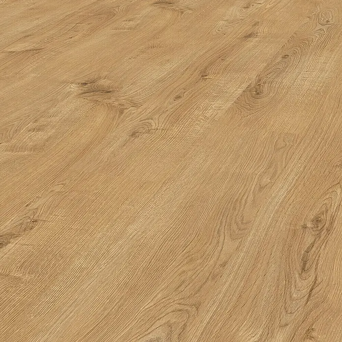 LOGOCLIC Laminatmuster Family Dolo - 296 x 195 x 1 mm, Landhausdiele - Helles Laminat mit Holzmaserung. Die Oberfläche ist glatt und scheint strapazierfähig zu sein, ideal für stark frequentierte Bereiche.
