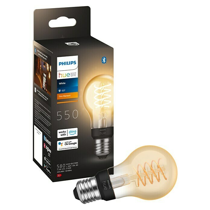 Philips Hue LED svjetiljka (E27, 7 W, Topla bijela, Može se prigušiti, Kruškoliko)