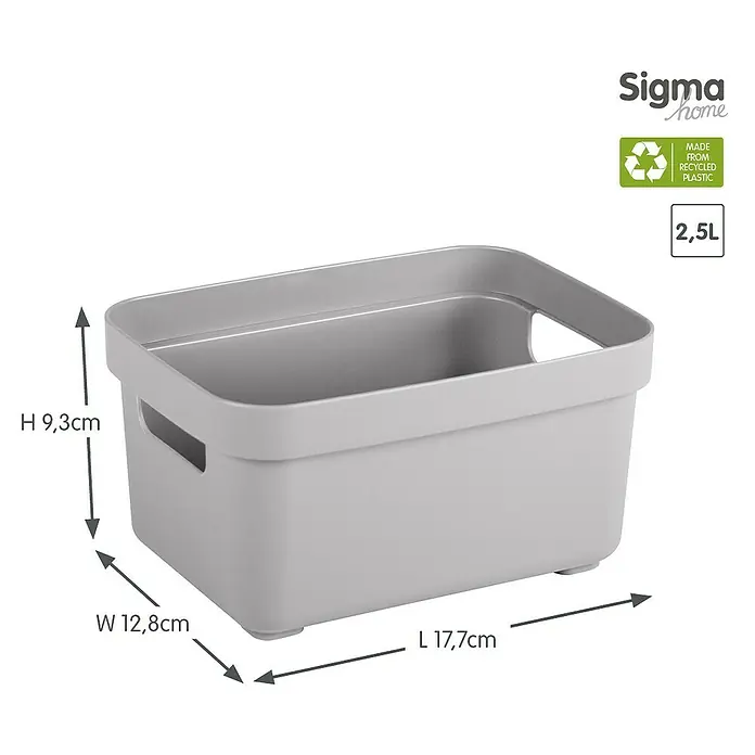 Sunware Aufbewahrungsbox Sigma Home - L x B x H: 17,7 x 12,8 x 9,3 cm, Kunststoff, Hellgrau - Graue Aufbewahrungsbox aus recyceltem Kunststoff mit den Maßen 17,7 x 12,8 x 9,3 cm und einem Fassungsvermögen von 2,5 Litern.