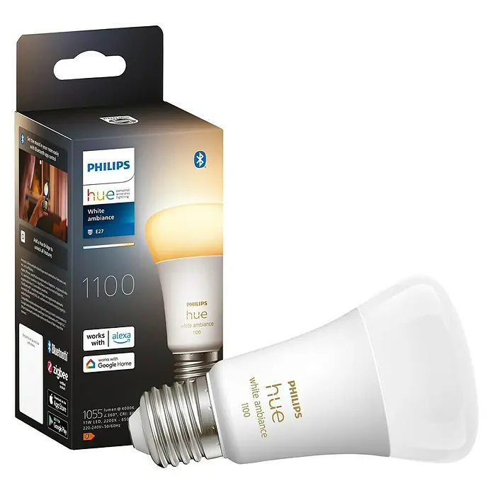 Philips Hue Smart-LED-Lampen Set White AmbianceE27, Dimmbar, Warmweiß, 1.100 lm, 8 W, 1 Stk. - Philips Hue White Ambiance Lampe mit 1100 Lumen, steuerbar per App und kompatibel mit Alexa und Google Home.
