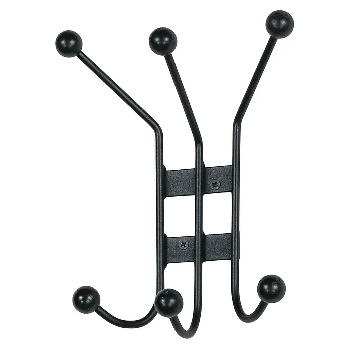 Spinder Design Garderobenhaken Barato 1 - L x B x H: 10 x 16 x 22 cm - Schwarze Garderobe mit sechs Haken und kugelförmigen Enden zur Wandmontage. Praktisch und stilvoll für jeden Raum.