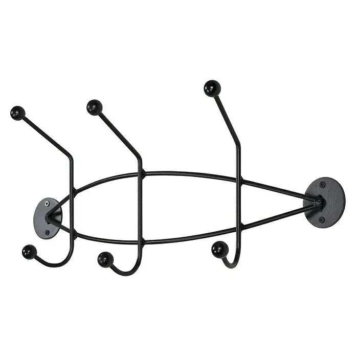 Spinder Design Garderobenleiste Barato 2 - L x B x H: 18 x 56 x 17 cm - Schwarzer Garderobenständer mit sechs Haken und Kugeln, perfekt für Mäntel, Hüte und Taschen. Praktische Wandmontage für mehr Ordnung.