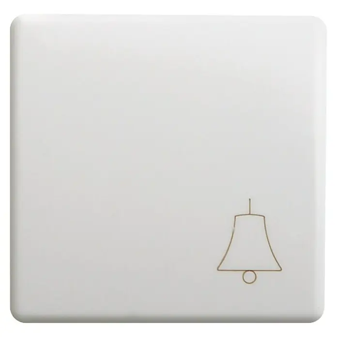 Simon 27 Pulsador - Blanco, Aluminio, Colocar - Timbre cuadrado blanco con un símbolo de campana minimalista para una entrada elegante. Diseño simple y elegante.