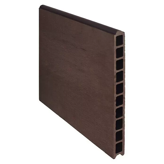 T & J Sichtschutzelement Tjörn - 1.759 x 245 mm, Mokka - Braunes WPC-Profil mit Holzmaserung und Hohlkammern, oben mit dunkler, abgerundeter Kante.