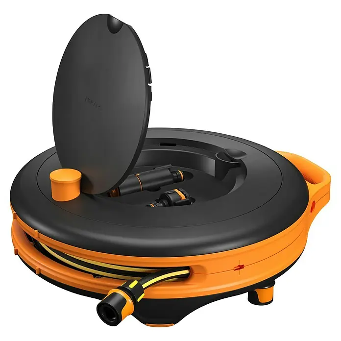 Fiskars Schlauchtrommel S Comfort - Schlauchlänge: 15 m - Aufrollbare Gartenschlauchbox für eine einfache Gartenbewässerung und ordentliche Aufbewahrung des Schlauchs.