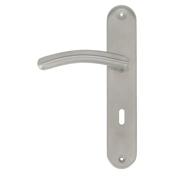 Diamond Doors Modern Zimmertürgarnitur Virginia - Edelstahl, Stärke Tür: 38 mm - 45 mm, Buntbart - Türgriff aus gebürstetem Stahl mit länglicher Rosette und abgerundeten Enden für moderne Innentüren.