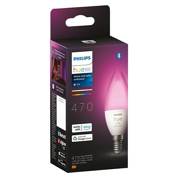 Philips Hue Set Smart LED-Lampe White & Color Ambiance (E14, Dimmbar, RGBW, 470 lm, 5,3 W, 4 Stk.) | BAUHAUS