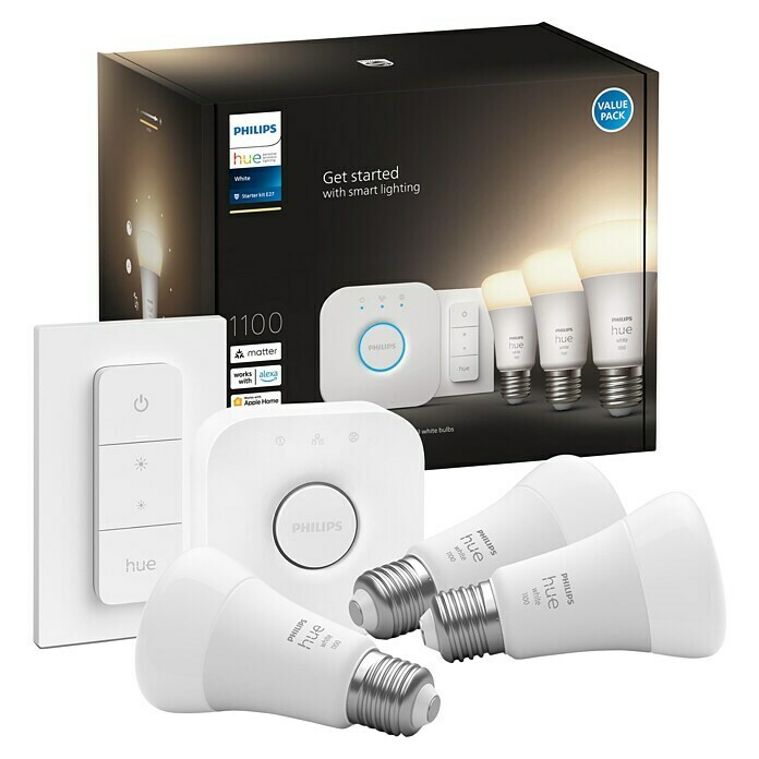 Philips Hue LED-Lampe White (E27, Dimmbar, Warmweiß, 1.055 lm, 9,5 W) | BAUHAUS