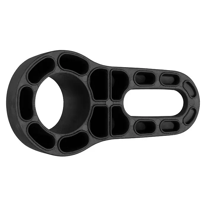 Walteco Tür- & Fensterstopper - L x H: 120 x 38 mm, Schwarz - Schwarzes Kunststoff-Fahrwerksbauteil mit innerer Verstärkungsstruktur.