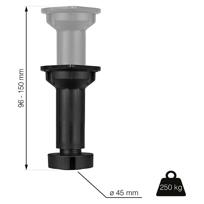 Walteco Postolje za namještaj  (Ø x V: 4,5 x 15 cm, Nosivost: 250 kg, Plastika, Crna) | BAUHAUS