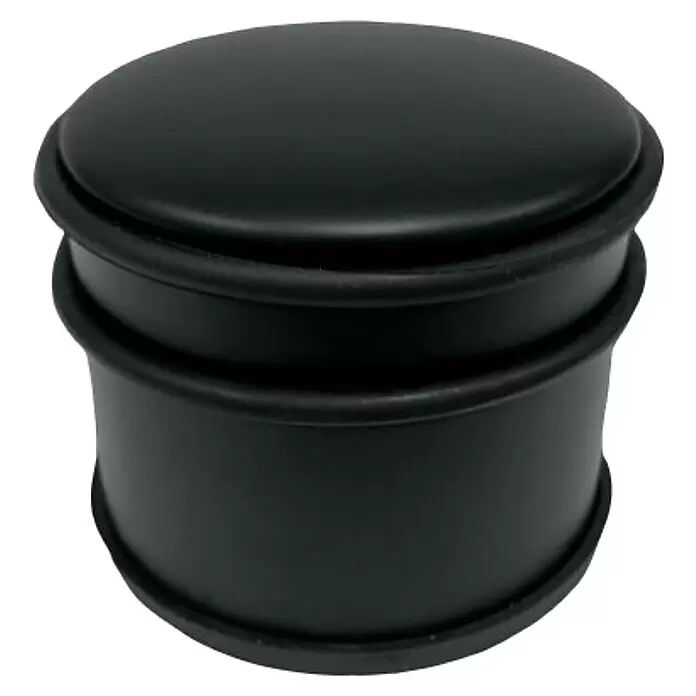 Walteco Bodentürstopper - Ø x H: 95 x 75 mm, Metall - Schwarzer zylindrischer Boden-Türstopper mit Gummiringen.