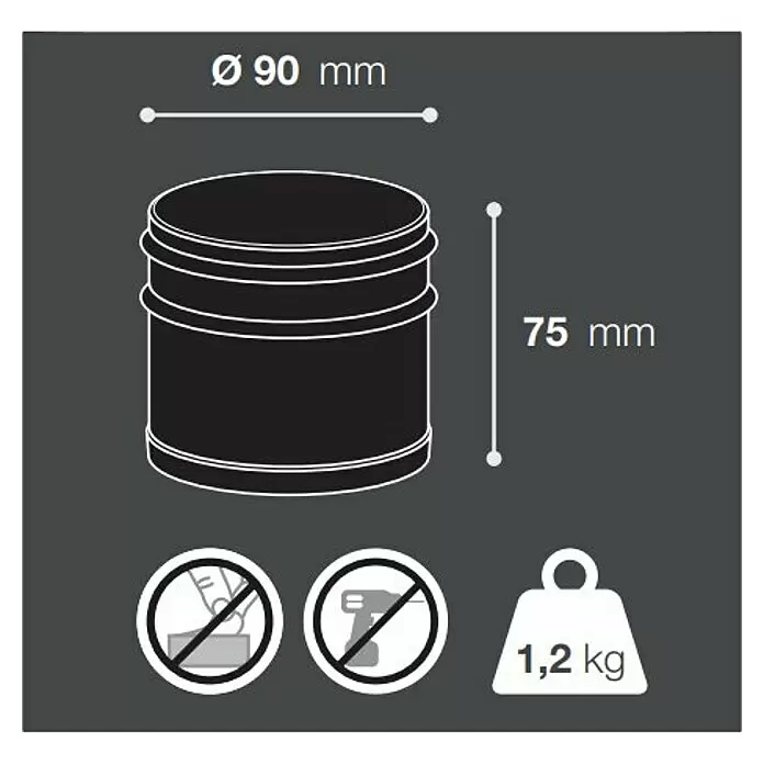 Walteco Bodentürstopper - Ø x H: 95 x 75 mm, Metall - Dunkles zylindrisches Bauteil, Ø 90mm, Höhe 75mm, Gewicht 1,2kg. Schneiden und Bohren verboten.