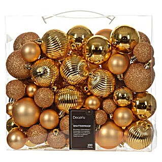 Kuglice za božićno drvce Decoris (Zlatne, Plastika, 100 Kom., Promjer: 2 cm - 6 cm)