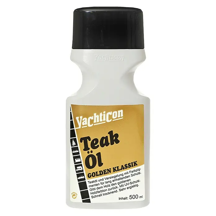 Yachticon Teak-Öl Golden Klassik - 500 ml, Gold - Yachticon Teak Öl Golden Klassik: Teaköl mit Farbpigmenten für langanhaltenden Schutz und goldenen Holzfarbton, 500 ml.