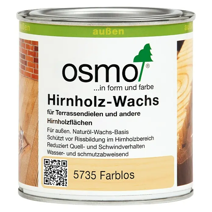 Osmo Hirnholz-Wachs - Farblos, 375 ml, Matt - Dose Osmo Hirnholz-Wachs 5735 Farblos, ideal für Terrassendielen und andere Hirnholzflächen im Außenbereich, schützt vor Rissbildung.