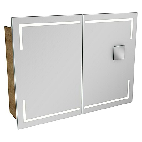 Camargue Stella LED-Spiegelschrank (B x H: 100 x 73,7 cm, Holz, Berg Eiche, Mit Beleuchtung, Kantenausführung Tür: Eckig)