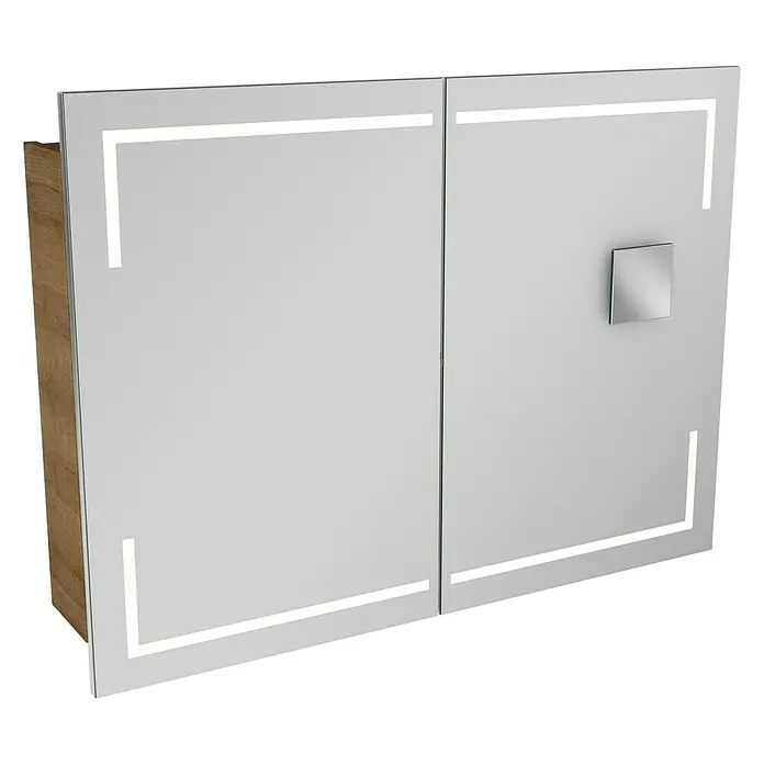 Camargue Stella LED-Spiegelschrank - B x H: 100 x 73,7 cm, Holz, Berg Eiche, Mit Beleuchtung, Kantenausführung Tür: Eckig - Spiegelschrank mit LED-Beleuchtung und quadratischem Griff. Moderner Badschrank mit ausreichend Stauraum und stilvollem Design.