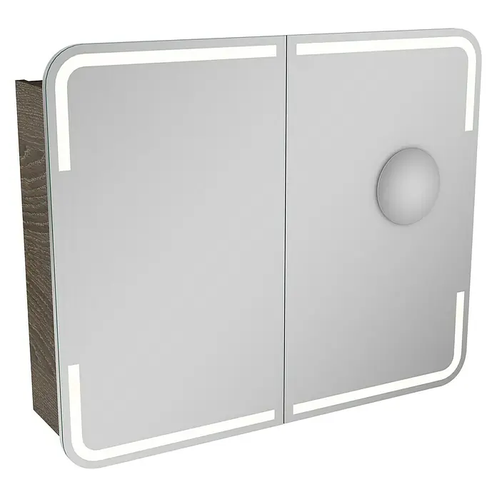 Lanzet M9 Badmöbel-Set M99E2 - 89,2 cm, Eiche Maron - Badezimmerschrank mit Spiegel und LED-Beleuchtung für ein modernes Ambiente im Bad.\n