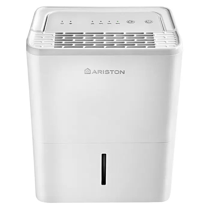Ariston Deshumidificador eléctrico DEOS 12 - 250 W, Potencia de deshumidificación: 12 l/día, L x An x Al: 21,5 x 32 x 42 cm, Blanco - Deshumidificador Ariston para crear un ambiente interior confortable, eliminando el exceso de humedad y previniendo el moho.
