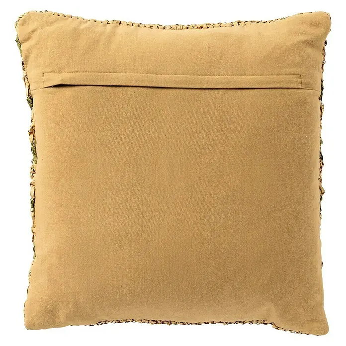 Kissen Felix - Olive Branch, 65 % Baumwolle, 35 % Raffia-Papier - Nahaufnahme eines quadratischen Kissens mit natürlicher Textur und goldenem Farbton, ideal für eine gemütliche Dekoration.