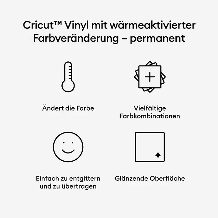 Cricut Vinylfolie Color Change Hot Permanent - 1 Stk., Lila/Türkis, 30 x 60 cm - Cricut Vinyl: Wärmeaktivierte Farbveränderung, permanent. Ändert die Farbe, vielfältige Farbkombinationen, einfaches Entgittern, glänzende Oberfläche.