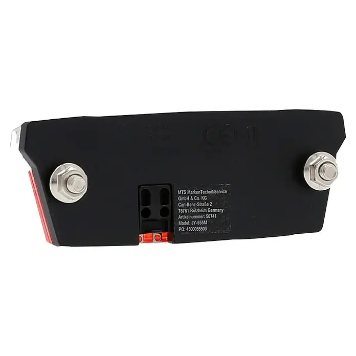 Fischer Fahrradbeleuchtungs-Set - LED, Rot - Rückansicht einer Fahrradrückleuchte der Marke MTS MarkenTechnikService, Modell JY-555M, mit Befestigungsschrauben und Montagevorrichtung.
