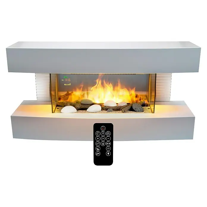 Chimenea eléctrica Toronto - Blanco, 2.000 W, 22 x 81,2 x 41 cm - Moderna chimenea eléctrica blanca con fuego y mando a distancia para un ambiente acogedor en el salón.