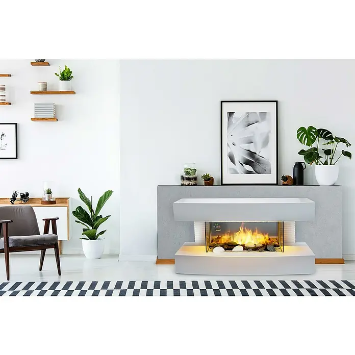 Chimenea eléctrica Toronto - Blanco, 2.000 W, 22 x 81,2 x 41 cm - Salón moderno con una elegante chimenea que crea un ambiente cálido. La chimenea es un verdadero atractivo visual.