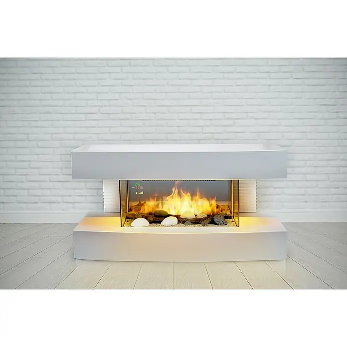Chimenea eléctrica Toronto - Blanco, 2.000 W, 22 x 81,2 x 41 cm - Diseño elegante y moderno de chimenea eléctrica con llamas realistas y piedras decorativas. Ideal para un ambiente acogedor en el salón.