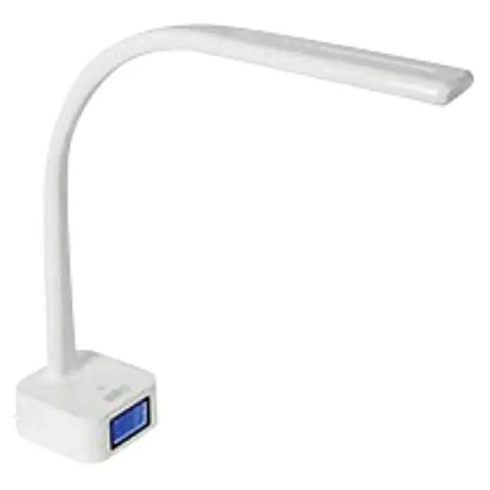 Schuller Lámpara de sobremesa Ýoung - 8 W, L x An x Al: 10 x 10 x 42 cm, Blanco, Blanco cálido - Lámpara de escritorio blanca con brazo flexible y pantalla digital para una iluminación moderna.