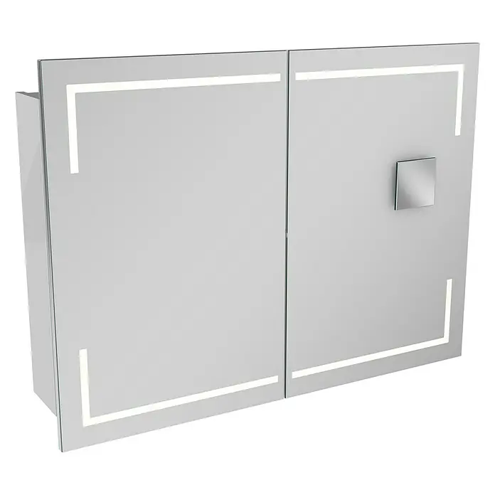 Camargue Stella LED-Spiegelschrank - B x H: 100 x 73,7 cm, Holz, Weiß, Mit Beleuchtung, Kantenausführung Tür: Eckig - Moderner Spiegelschrank mit LED-Beleuchtung und quadratischem Griff, ideal für stilvolle Badezimmeraufbewahrung.